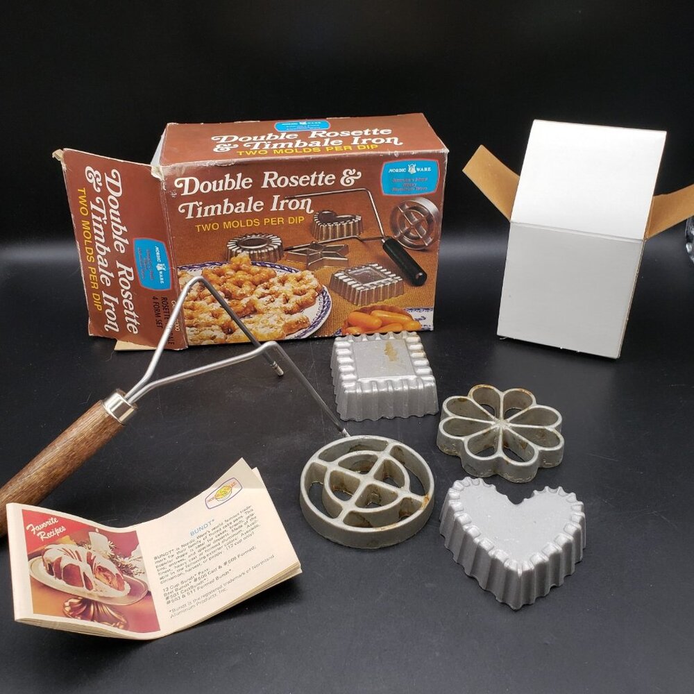 Vintage Nordic Ware Double Rosette & Timbale Iron Set 4 Molds Boxed #01300 USA